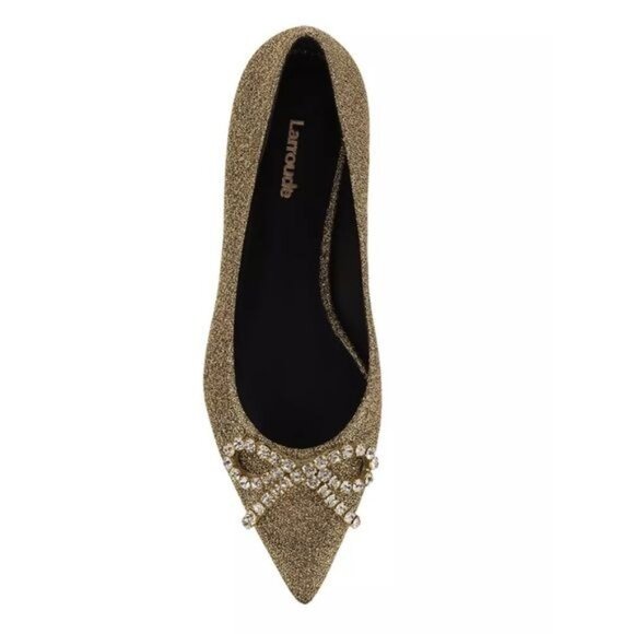 Larroude Lee Crystal-Embellished Lurex Pointed Flats in Gold Size 6 - Picture 3 of 14